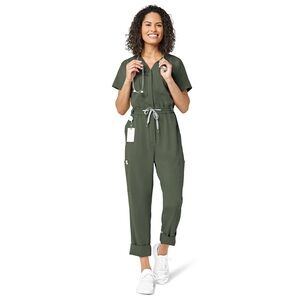 WonderWink Renew Women’s Cargo Jogger Scrub Jumpsuit Moss Green Size Large